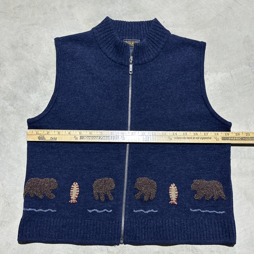 Woolrich Vest Vintage Medium Women Blue Wool Embroidered Bear Fish Hand Sewn Zip - Picture 3 of 8